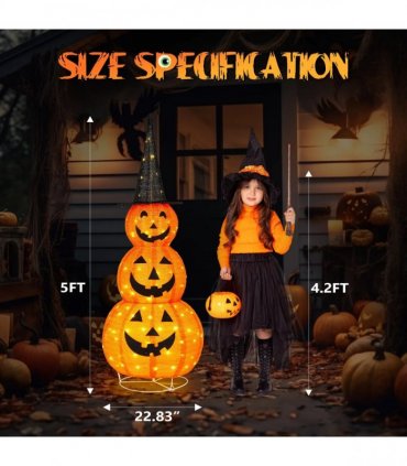 5ft Halloween Collapsible Pumpkin Decorations 100 LED Lights