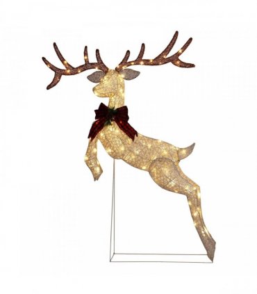 1.5M Lighted Jumping Reindeer Christmas Decorations, Pre-lit Holiday Decor with 100 Warm White LED Lights for Xmas Outdoor Indoor Decor Lighted Holiday Displays