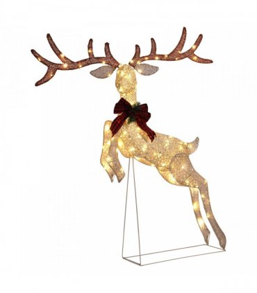 1.5M Lighted Jumping Reindeer Christmas Decorations, Pre-lit Holiday Decor with 100 Warm White LED Lights for Xmas Outdoor Indoor Decor Lighted Holiday Displays