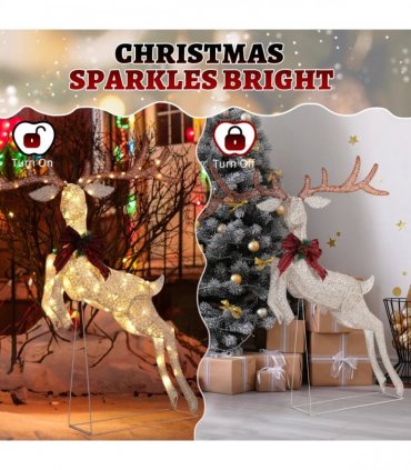 1.5M Lighted Jumping Reindeer Christmas Decorations, Pre-lit Holiday Decor with 100 Warm White LED Lights for Xmas Outdoor Indoor Decor Lighted Holiday Displays