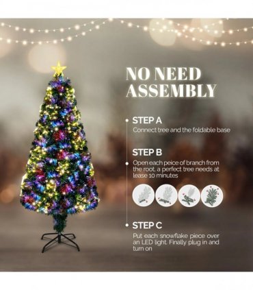4 FT Pre-lit Fiber Optic Christmas Tree, Artificial Xmas Tree with Lighted Star Topper and Star Ornaments, Multicolor LEDs, Holiday Xmas Decoration Tree for Home Office Store Party, Green