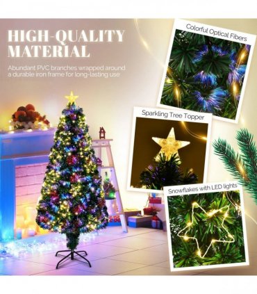 4 FT Pre-lit Fiber Optic Christmas Tree, Artificial Xmas Tree with Lighted Star Topper and Star Ornaments, Multicolor LEDs, Holiday Xmas Decoration Tree for Home Office Store Party, Green
