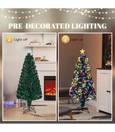 4 FT Pre-lit Fiber Optic Christmas Tree, Artificial Xmas Tree with Lighted Star Topper and Star Ornaments, Multicolor LEDs, Holiday Xmas Decoration Tree for Home Office Store Party, Green