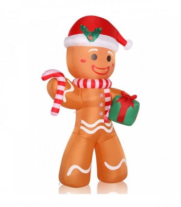 8ft 15W 5 LED Lights Gingerbread Man Holding Gift Garden Gingerbread Man Decoration