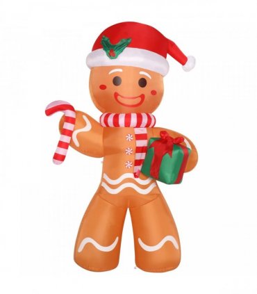 8ft 15W 5 LED Lights Gingerbread Man Holding Gift Garden Gingerbread Man Decoration