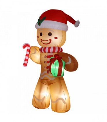 8ft 15W 5 LED Lights Gingerbread Man Holding Gift Garden Gingerbread Man Decoration