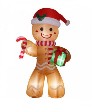 8ft 15W 5 LED Lights Gingerbread Man Holding Gift Garden Gingerbread Man Decoration