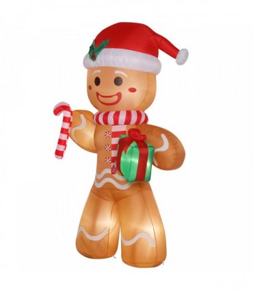 8ft 15W 5 LED Lights Gingerbread Man Holding Gift Garden Gingerbread Man Decoration