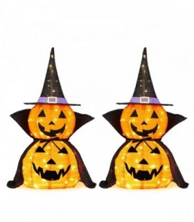 2Packs 3FT Halloween Collapsible Lighted Pumpkin Decoration, 176 LED Pop-Up Pumpkin Lamp with Cape, Plug in Halloween Jack-O-Lantern with Metal Stand for Indoor Outdoor Garden Patio Party Decor