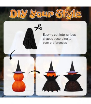 2Packs 3FT Halloween Collapsible Lighted Pumpkin Decoration, 176 LED Pop-Up Pumpkin Lamp with Cape, Plug in Halloween Jack-O-Lantern with Metal Stand for Indoor Outdoor Garden Patio Party Decor