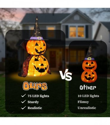 2Packs 3FT Halloween Collapsible Lighted Pumpkin Decoration, 176 LED Pop-Up Pumpkin Lamp with Cape, Plug in Halloween Jack-O-Lantern with Metal Stand for Indoor Outdoor Garden Patio Party Decor