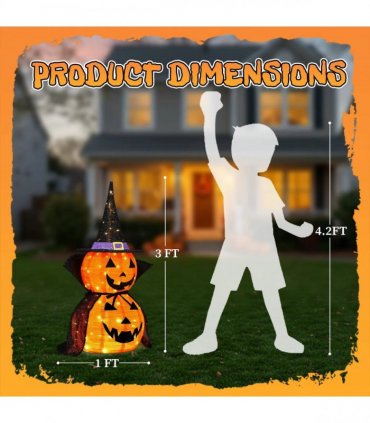 2Packs 3FT Halloween Collapsible Lighted Pumpkin Decoration, 176 LED Pop-Up Pumpkin Lamp with Cape, Plug in Halloween Jack-O-Lantern with Metal Stand for Indoor Outdoor Garden Patio Party Decor