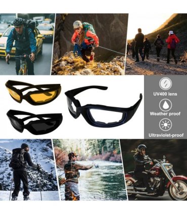 3 Pair Motorcycle Biker Riding Glasses Anti UV Wind Resistant Padded Sunglasses