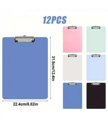 12X A4 Foolscap Multicolor Clipboard Foolscap PVC Clip Board 5 Star Office UK
