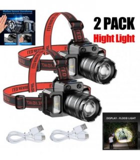 2 PACK LED Headlamp Motion Sensor 5-Modes Headlamp USB Rechargeable Canping Hiking Headlight (US Logistics For USPS/DHL/Fedex/UPS. No designated logistics accepted，TK/TMEU only For self-pickup）