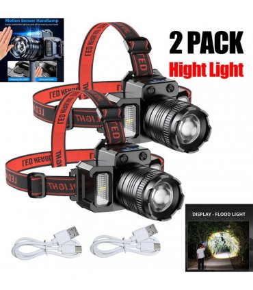 2 PACK LED Headlamp Motion Sensor 5-Modes Headlamp USB Rechargeable Canping Hiking Headlight (US Logistics For USPS/DHL/Fedex/UPS. No designated logistics accepted，TK/TMEU only For self-pickup）