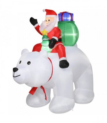 6ft 15W 7pcs LED Lights Santa Claus Rides Polar Bear Garden Santa Claus Decoration
