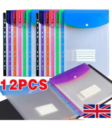 Document Wallets Expandable File Folder  A4 Punched Pockets  Pack of 12