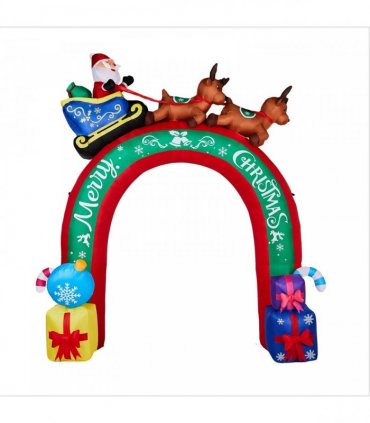 10FT Lighted Christmas Inflatable Archway, Inflatable Arch with Reindeer Pulling Santa's Sleigh, Blow Up Yard Decorations with Built-in LED Lights for Holiday Party Front Yard Lawn Garden Decor