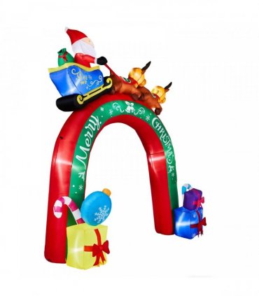 10FT Lighted Christmas Inflatable Archway, Inflatable Arch with Reindeer Pulling Santa's Sleigh, Blow Up Yard Decorations with Built-in LED Lights for Holiday Party Front Yard Lawn Garden Decor