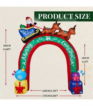 10FT Lighted Christmas Inflatable Archway, Inflatable Arch with Reindeer Pulling Santa's Sleigh, Blow Up Yard Decorations with Built-in LED Lights for Holiday Party Front Yard Lawn Garden Decor