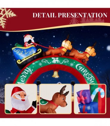 10FT Lighted Christmas Inflatable Archway, Inflatable Arch with Reindeer Pulling Santa's Sleigh, Blow Up Yard Decorations with Built-in LED Lights for Holiday Party Front Yard Lawn Garden Decor