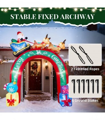 10FT Lighted Christmas Inflatable Archway, Inflatable Arch with Reindeer Pulling Santa's Sleigh, Blow Up Yard Decorations with Built-in LED Lights for Holiday Party Front Yard Lawn Garden Decor