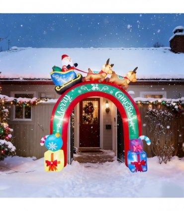 10FT Lighted Christmas Inflatable Archway, Inflatable Arch with Reindeer Pulling Santa's Sleigh, Blow Up Yard Decorations with Built-in LED Lights for Holiday Party Front Yard Lawn Garden Decor