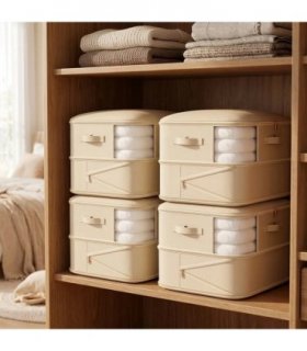 NEW 4x Clothes Storage Bags With Zips Bedroom Large Collapsible Storage Box Bedding UK-Beige