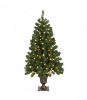 4 FT Pre-lit Artificial Christmas Tree with Trophy Shaped Base, Potted Xmas Tree with 120 Warm Lights, 211 Branch Tips and Remote Control for Holiday Party Office Home, Green