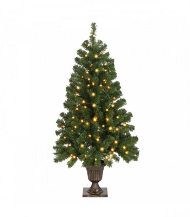 4 FT Pre-lit Artificial Christmas Tree with Trophy Shaped Base, Potted Xmas Tree with 120 Warm Lights, 211 Branch Tips and Remote Control for Holiday Party Office Home, Green
