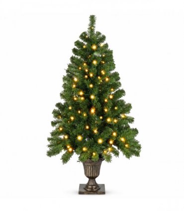 4 FT Pre-lit Artificial Christmas Tree with Trophy Shaped Base, Potted Xmas Tree with 120 Warm Lights, 211 Branch Tips and Remote Control for Holiday Party Office Home, Green