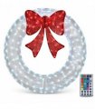 48in Pre-Lit Outdoor Christmas Wreath Decoration, LED Metal Holiday Decor for Home Exterior, Garden w/ 224 Lights, Bow - White/Red