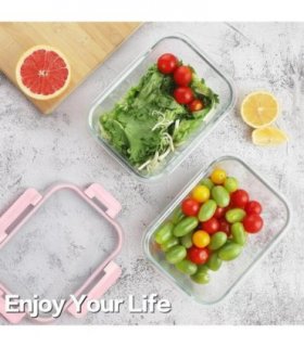 Glass Food Storage Containers with Lids - 5 Airtight Food Storage Containers-粉色