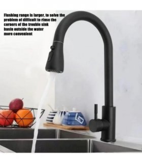 360° Kitchen Sink Mixer Taps Pull Out Spout Spray Single Lever Modern Mono Tap-black