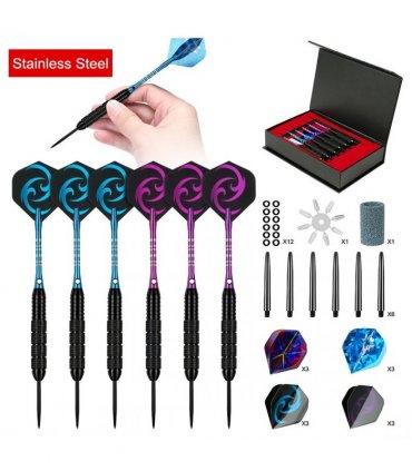 6 PCS 24g Professional Tungsten Darts Tip Set Steel Shaft 12 Flights With Case