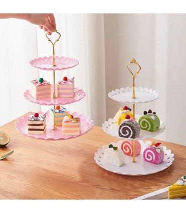 6pcs Cake Stand Afternoon Tea Wedding Plates Party Embossed Tableware Holder-Pink