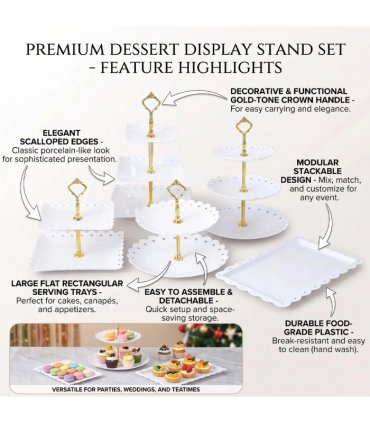 6pcs Cake Stand Afternoon Tea Wedding Plates Party Embossed Tableware Holder-Pink