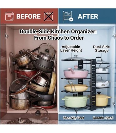 Adjustable Pan Organiser Pot Saucepan Kitchen Storage Rack Holder Sturdy Shelf