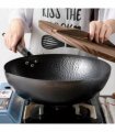 32CM Household Pure Iron Wok Non Coated Cast Iron Pan for Gas Induction Cookers~