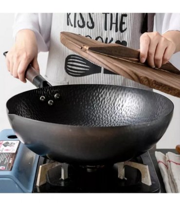 32CM Household Pure Iron Wok Non Coated Cast Iron Pan for Gas Induction Cookers~