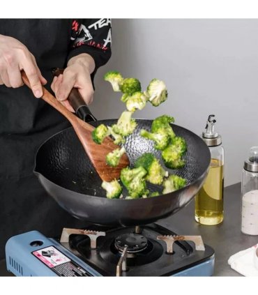 32CM Household Pure Iron Wok Non Coated Cast Iron Pan for Gas Induction Cookers~
