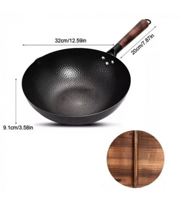 32CM Household Pure Iron Wok Non Coated Cast Iron Pan for Gas Induction Cookers~