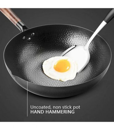 32CM Household Pure Iron Wok Non Coated Cast Iron Pan for Gas Induction Cookers~