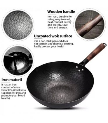 32CM Household Pure Iron Wok Non Coated Cast Iron Pan for Gas Induction Cookers~