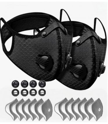 2PC Breathable Carbon Filter Face Mask with Valve – Reusable for Sports/Outdoors