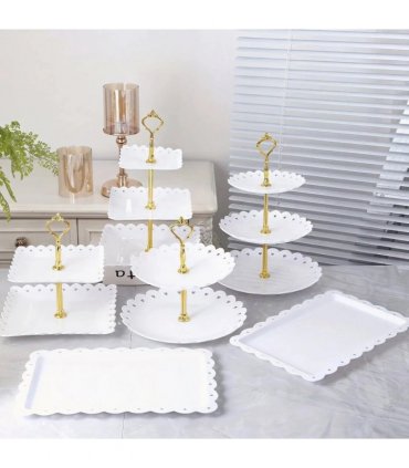 6pcs Cake Stand Afternoon Tea Wedding Plates Party Embossed Tableware Holder-white