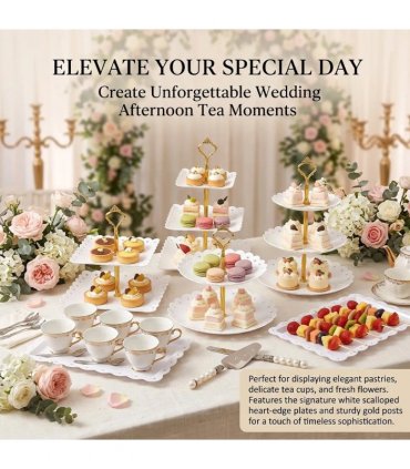 6pcs Cake Stand Afternoon Tea Wedding Plates Party Embossed Tableware Holder-white