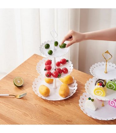 6pcs Cake Stand Afternoon Tea Wedding Plates Party Embossed Tableware Holder-white