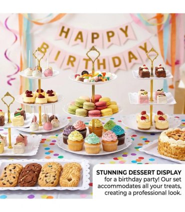 6pcs Cake Stand Afternoon Tea Wedding Plates Party Embossed Tableware Holder-white
